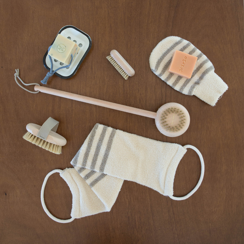 Massage glove in organic linen and cotton