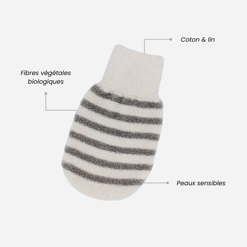 Massage glove in organic linen and cotton